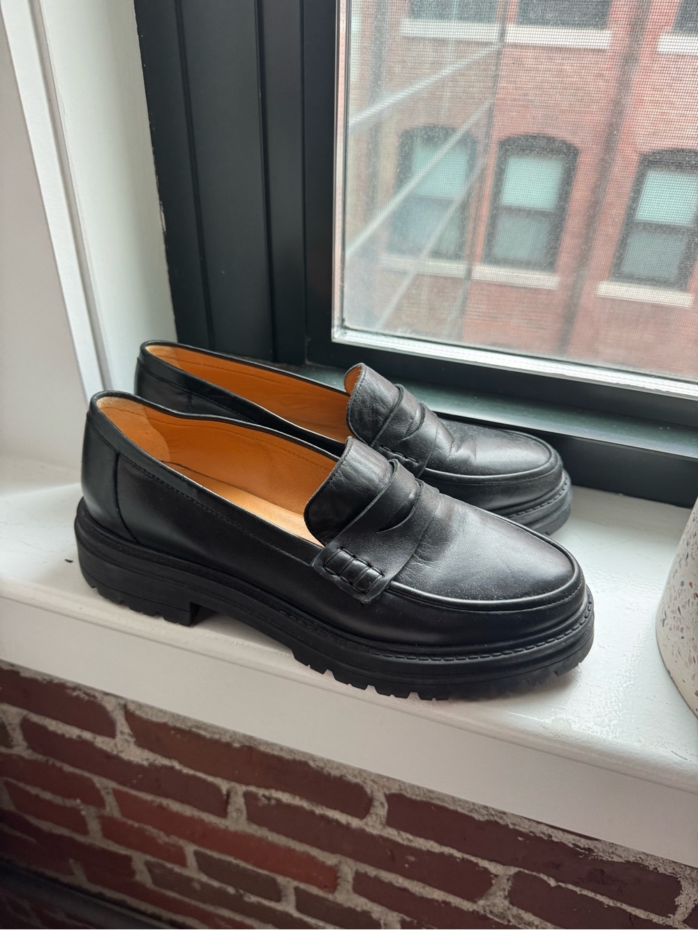 Sezane Albane Black Leather Loafers